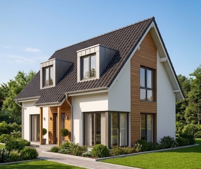 Landhaus in Ungarn im Abendlicht mit Garten